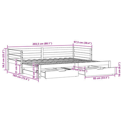 vidaXL Dormeuse Letto Estraibile e Cassetti Marrone Cera 90x200cm Pino