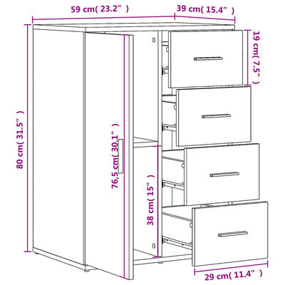 vidaXL Credenza Nera 59x39x80 cm in Legno Multistrato