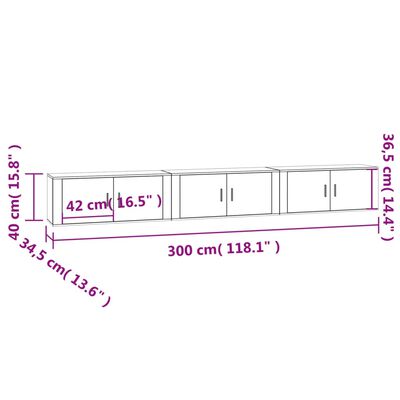 vidaXL Mobili Porta TV a Parete 3 pz Rovere Fumo 100x34,5x40 cm