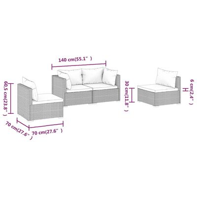 vidaXL Set Divani da Giardino 4 pz con Cuscini in Polyrattan Grigio