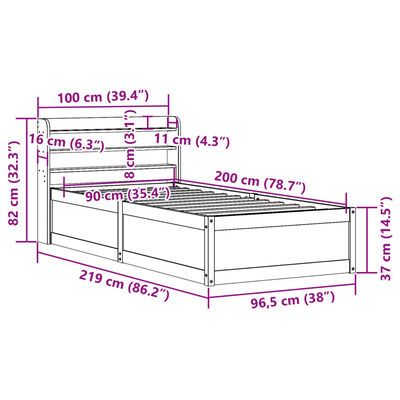 vidaXL Giroletto con Testiera Bianco 90x200 cm Legno Massello di Pino