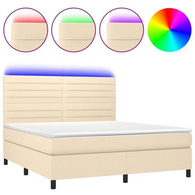 vidaXL Letto a Molle con Materasso e LED Crema 180x200 cm in Tessuto