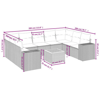 vidaXL Set Divano da Giardino 10 pz con Cuscini Beige in Polyrattan