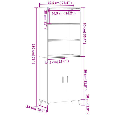 vidaXL Credenza Rovere Fumo 69,5x34x180 cm in Legno Multistrato