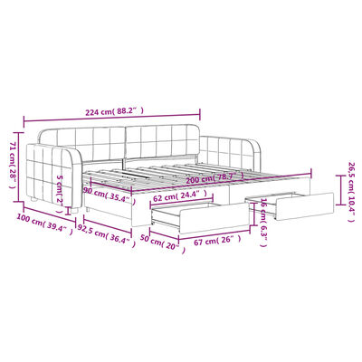 vidaXL Divano Letto Estraibile Cassetti Grigio Scuro 90x200cm Velluto