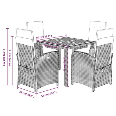 vidaXL Set da Pranzo da Giardino 5 pz Nero con Cuscini in Polyrattan