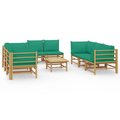 vidaXL Set Salotto da Giardino 9pz con Cuscini Verdi Bambù