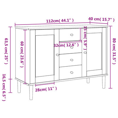 vidaXL Credenza SENJA Aspetto Rattan 112x40x80 cm Legno Massello Pino