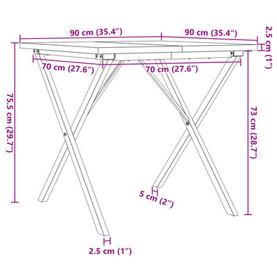 vidaXL Tavolo da Pranzo Telaio a X 90x90x75,5 cm Massello Pino e Ghisa