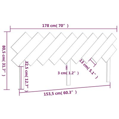 vidaXL Testiera per Letto Nera 178x3x80,5 cm in Legno Massello di Pino