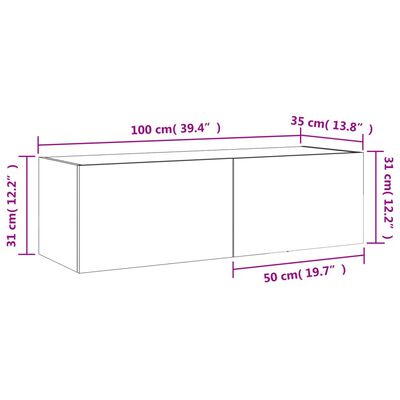 vidaXL Mobile TV a Parete con Luci LED Bianco 100x35x31 cm