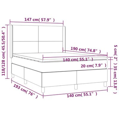 vidaXL Giroletto a Molle con Materasso Blu Scuro 140x190 cm in Velluto