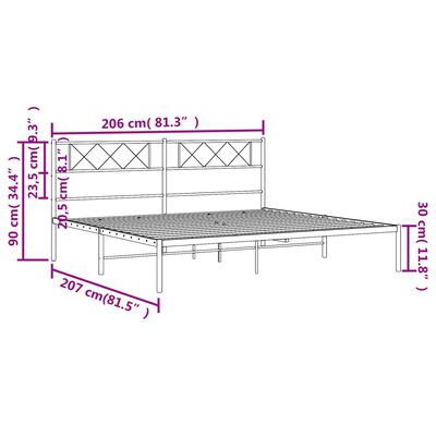 vidaXL Giroletto con Testiera in Metallo Nero 200x200 cm