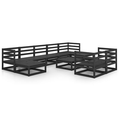 vidaXL Set Divani da Giardino 10 pz Nero in Legno Massello di Pino