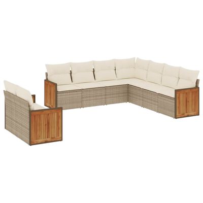 vidaXL Set Divano da Giardino 9 pz con Cuscini Beige in Polyrattan