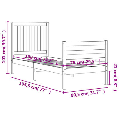 vidaXL Giroletto con Testiera Bianco Small Single Legno Massello