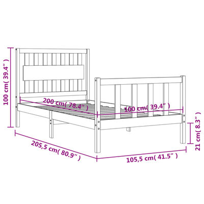 vidaXL Giroletto con Testiera 100x200 cm in Legno Massello