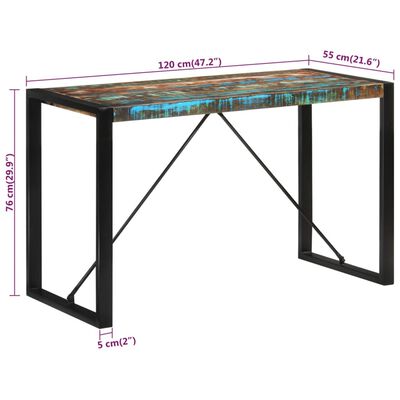 vidaXL Tavolo da Pranzo 120x55x76 cm in Legno Massello di Recupero