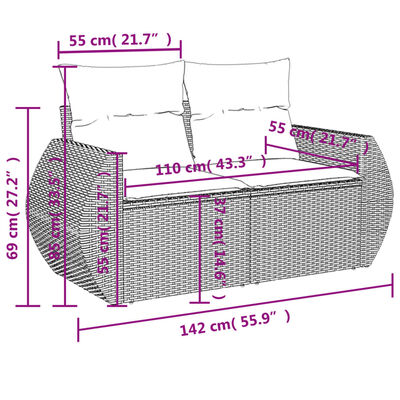 vidaXL Set Divano da Giardino 10 pz con Cuscini Grigio in Polyrattan