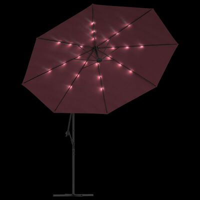 vidaXL Ombrellone a Sbalzo con LED Rosso Bordò 350 cm