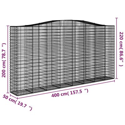 vidaXL Cesti Gabbioni ad Arco 3 pz 400x50x200/220 cm Ferro Zincato