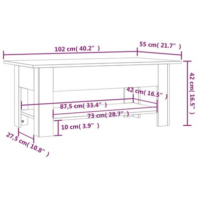 vidaXL Tavolino da Caffè Bianco Lucido 102x55x42 cm in Truciolato