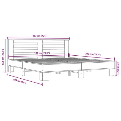 vidaXL Giroletto Rovere Sonoma 180x200 cm in Legno Multistrato Metallo