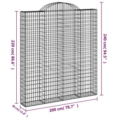 vidaXL Cesti Gabbioni ad Arco 15 pz 200x30x220/240 cm Ferro Zincato