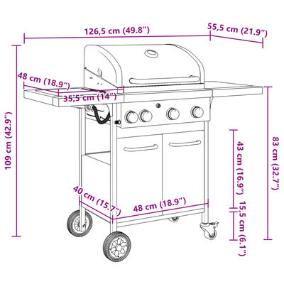 vidaXL Griglia Barbecue a Gas con 4 Bruciatori Nero in Acciaio