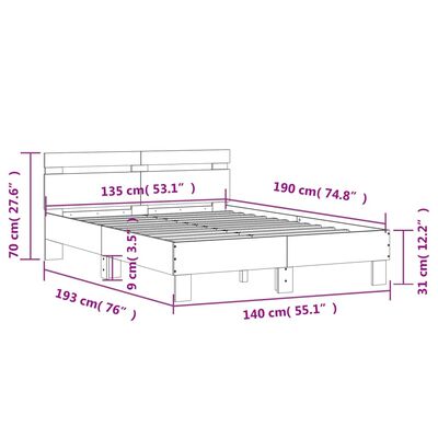 vidaXL Giroletto con Testiera Bianco 135x190 cm in Legno Multistrato