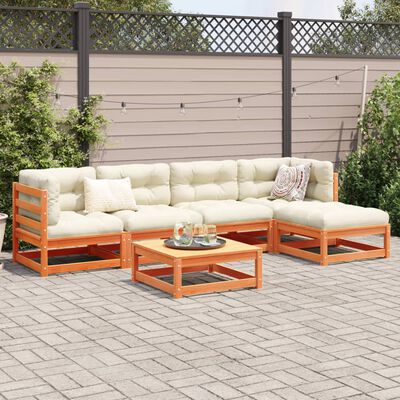 vidaXL Set Divani Giardino 6pz con Cuscini Marrone Cera Massello Pino