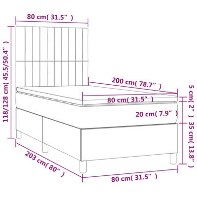 vidaXL Letto a Molle con Materasso e LED Verde Scuro 80x200cm Velluto