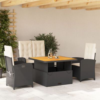 vidaXL Set da Pranzo da Giardino 4 pz con Cuscini Nero in Polyrattan