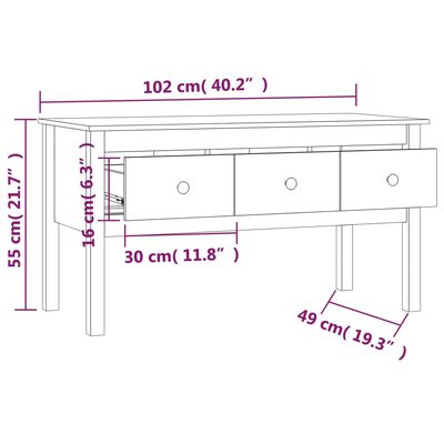 vidaXL Tavolino da Salotto ambra 102x49x55cm in Legno Massello di Pino