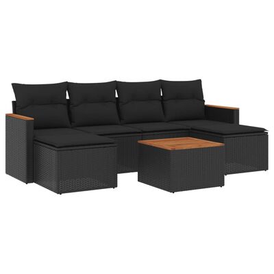 vidaXL Set Divani da Giardino con Cuscini 7pz Nero Polyrattan