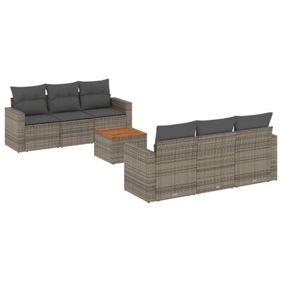 vidaXL Set Divani da Giardino 7 pz con Cuscini Grigio in Polyrattan