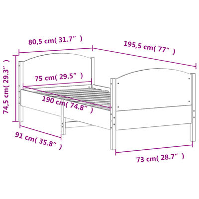 vidaXL Letto senza Materasso 75x190 cm in Legno Massello Pino