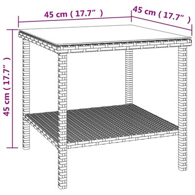 vidaXL Tavolino Marrone 45x45x45 cm Polyrattan e Vetro Temperato