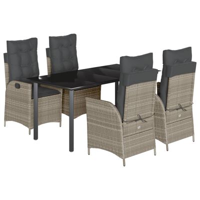 vidaXL Set Pranzo da Giardino 5pz con Cuscini Grigio Chiaro Polyrattan