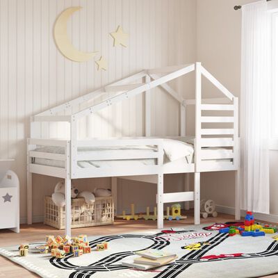 vidaXL Letto a Soppalco con Tetto Bianco 75x190 cm in Legno di Pino