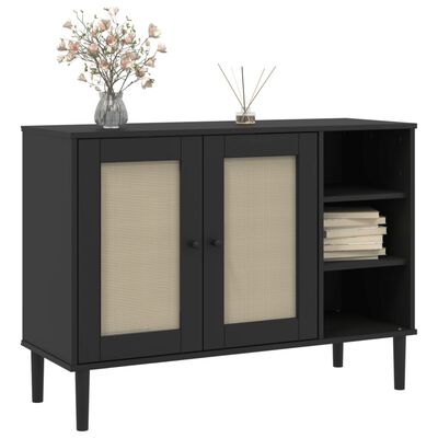 vidaXL Credenza SENJA Aspetto Rattan Nero 112x40x80 cm Massello Pino