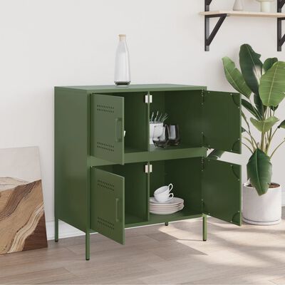 vidaXL Credenza Verde Oliva 68x39x79 cm in Acciaio