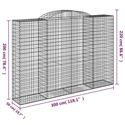 vidaXL Cesti Gabbioni ad Arco 9 pz 300x50x200/220 cm Ferro Zincato