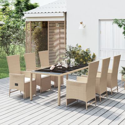 vidaXL Set da Pranzo da Giardino 7 pz con Cuscini Beige in Polyrattan