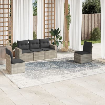 vidaXL Set Divano da Giardino 5pz con Cuscini Grigio Chiaro Polyrattan