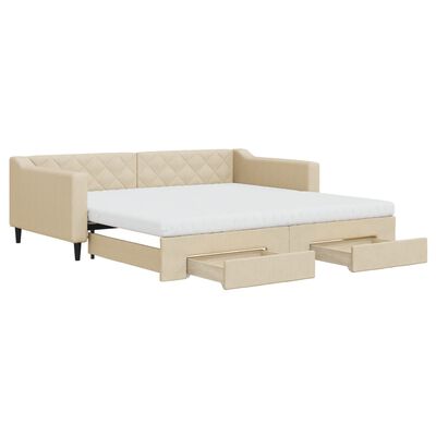 vidaXL Divano Letto Estraibile con Cassetti Crema 100x200cm in Tessuto