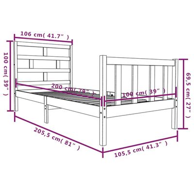 vidaXL Giroletto Nero in Legno Massello di Pino 100x200 cm