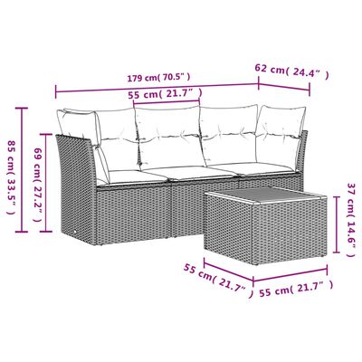 vidaXL Set Divani da Giardino 4 pz con Cuscini Nero in Polyrattan