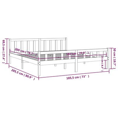 vidaXL Giroletto Bianco in Legno Massello 180x200 cm Super King