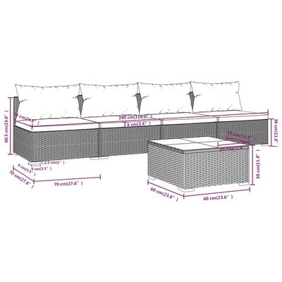 vidaXL Set Divani da Giardino 5 pz con Cuscini in Polyrattan Marrone